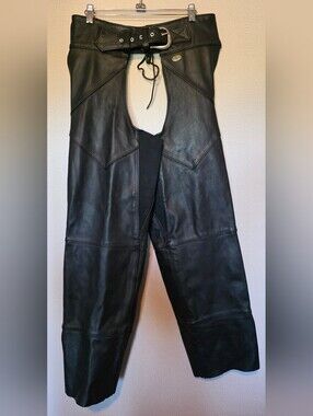 Harley-Davidson Black Leather Motorcycle Chaps with Belt